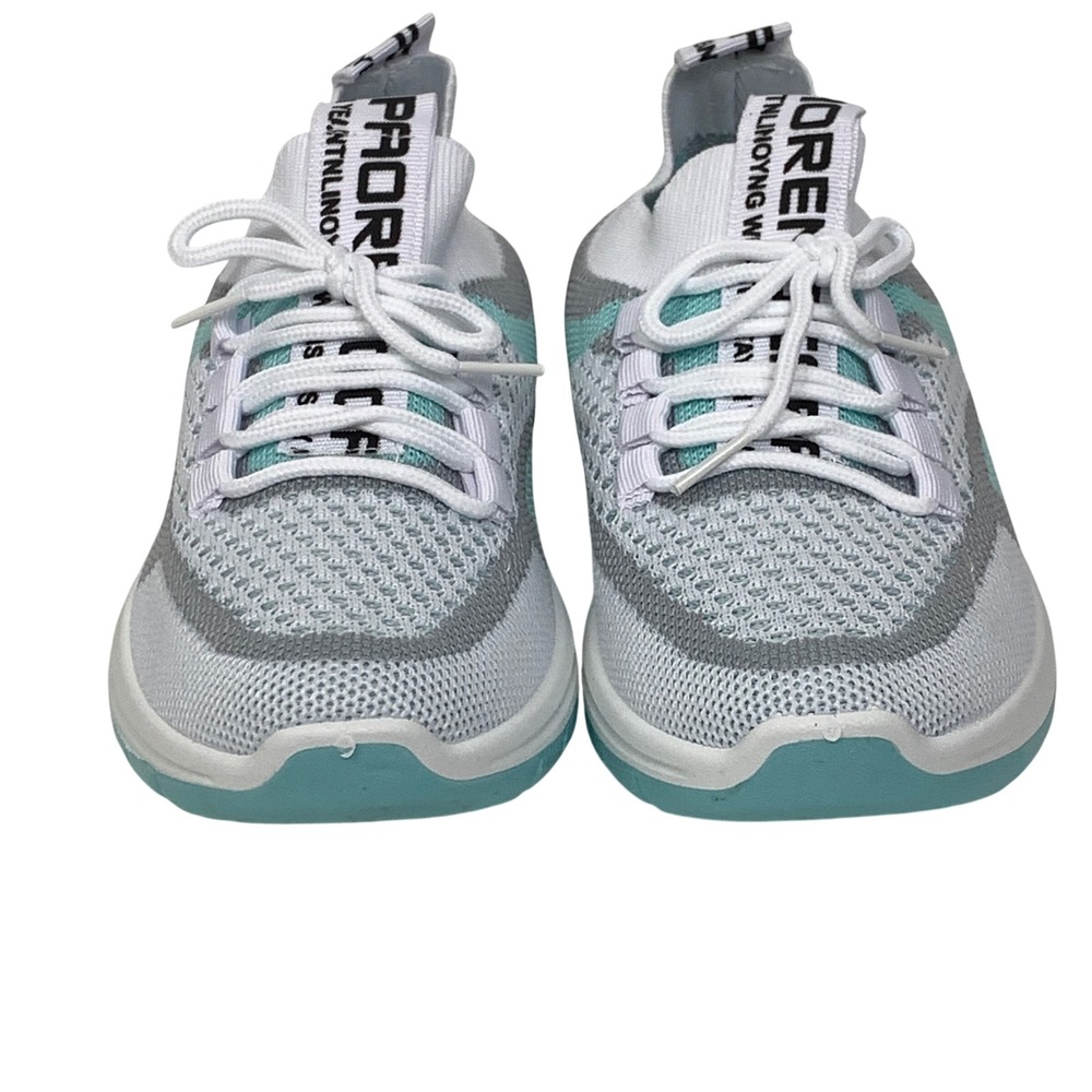 Zosivc Athletic Sneakers Girls 4 White Teal Gray Mesh Knit Running Shoes - Picture 3 of 8